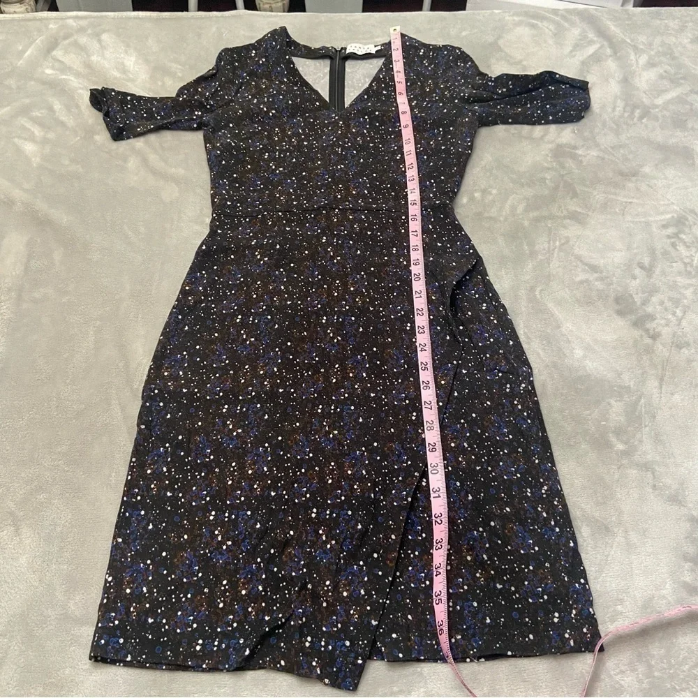 Tanya Taylor Printed Sheath Dress Black Blue dotted splatter print 21832